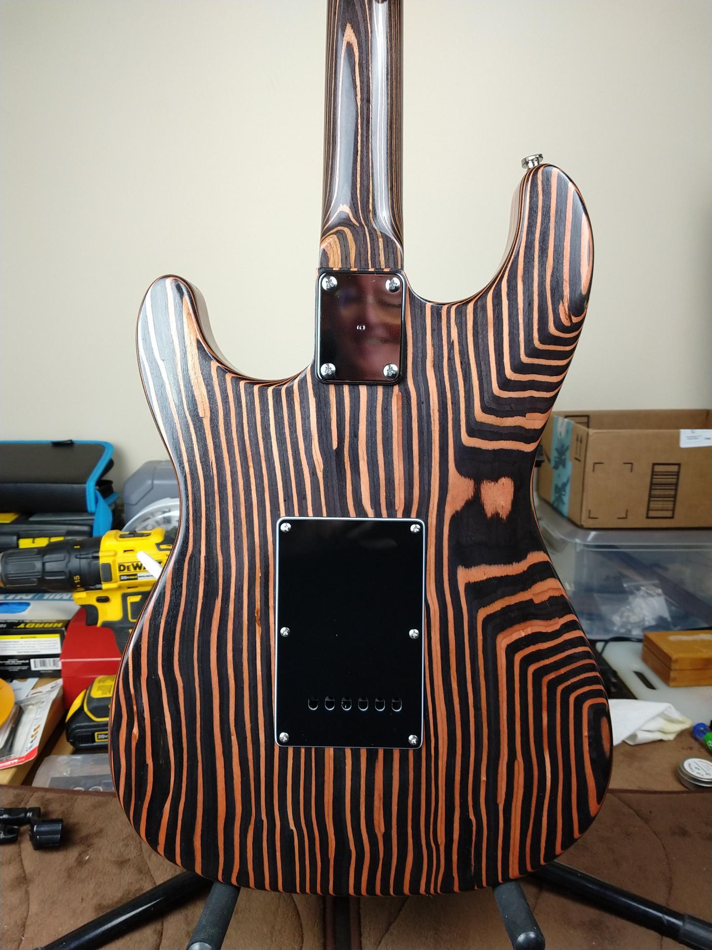 ST Zebrawood Guitar Kit with Bolton neck, White Pickguard Guitar Kit